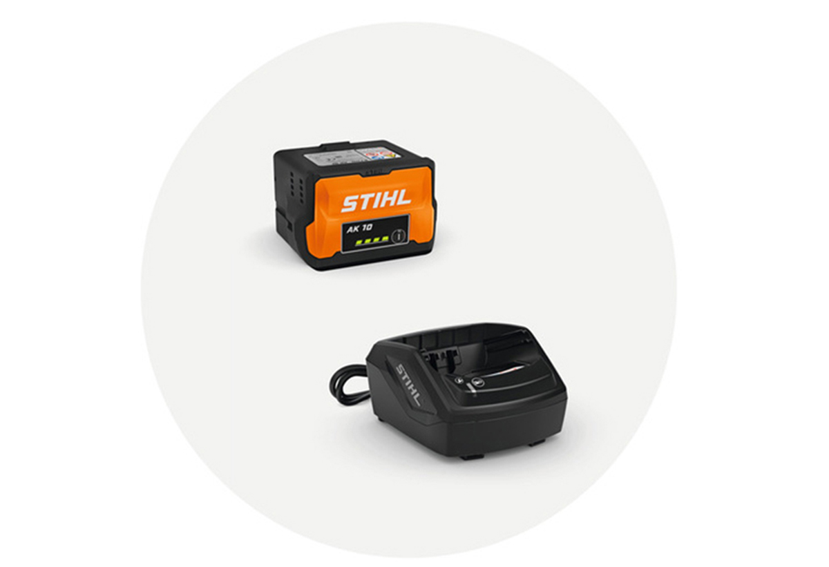 Απεικονίζονται η μπαταρία και ο φορτιστής.